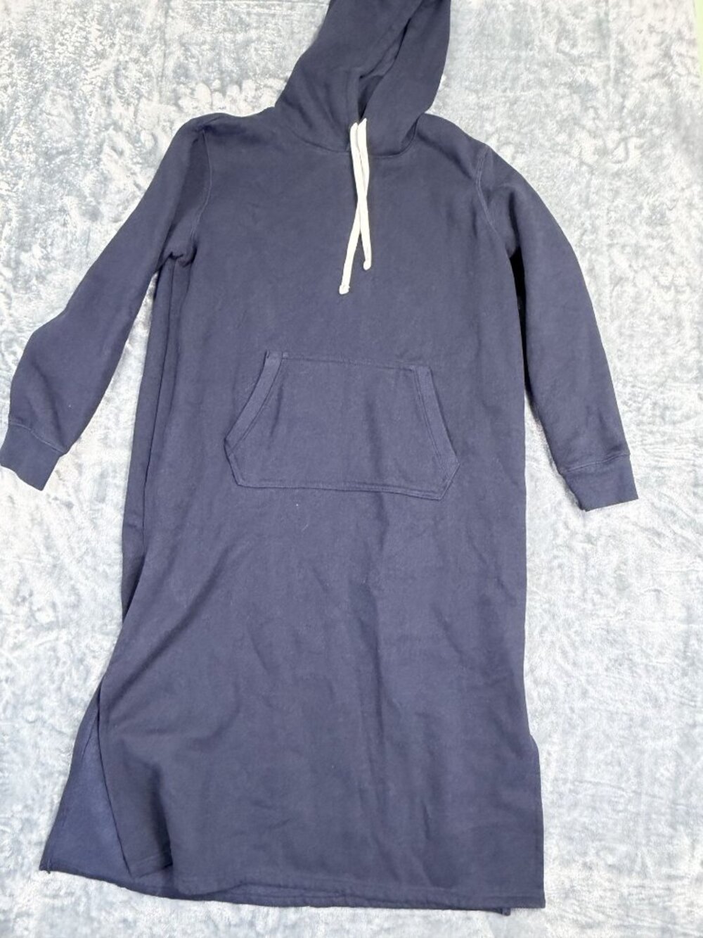 Lands End Womens Navy Hoodie Dress Medium Cotton Blend Pocket